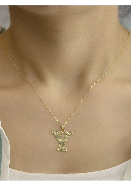 ZEYNEPLİ GOLD 14 Ayar Altın Press Füzyon Y Harfli Kolye