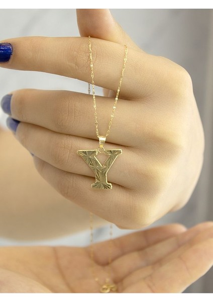 ZEYNEPLİ GOLD 14 Ayar Altın Press Füzyon Y Harfli Kolye modelleri