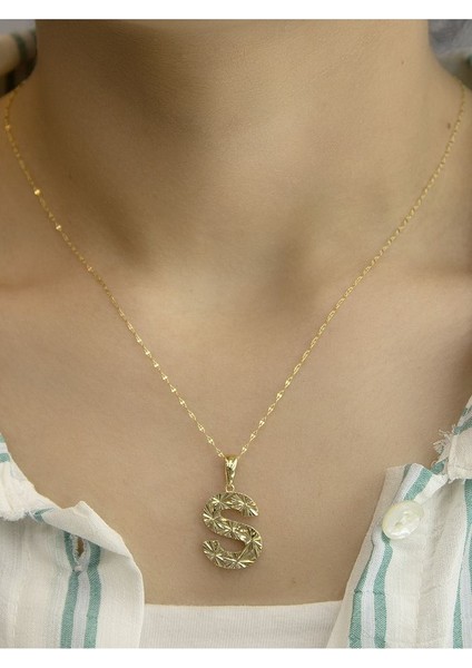 ZEYNEPLİ GOLD 14 Ayar Altın Büyük Füzyon S Harfli Kolye
