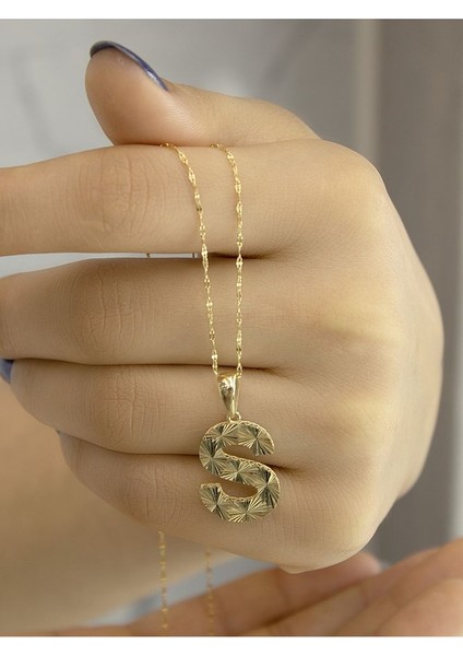 ZEYNEPLİ GOLD 14 Ayar Altın Büyük Füzyon S Harfli Kolye modelleri