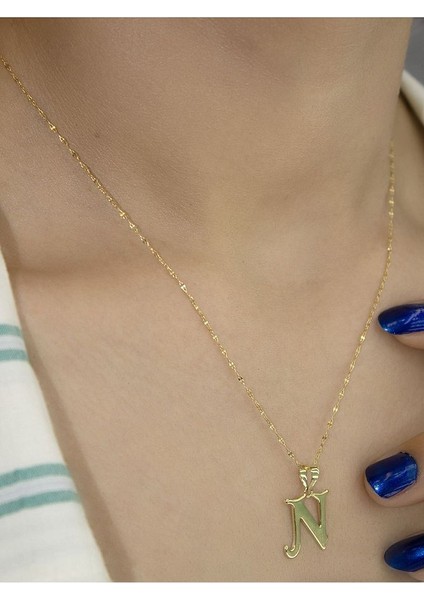 ZEYNEPLİ GOLD 14 Ayar Altın Şirin N Harfli Kolye