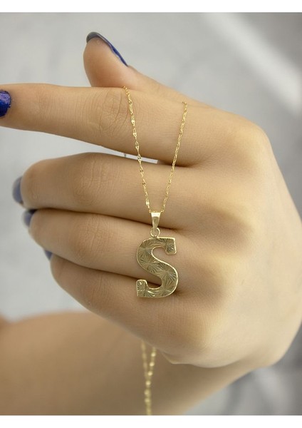ZEYNEPLİ GOLD 14 Ayar Altın Press Füzyon S Harfli Kolye fırsatları