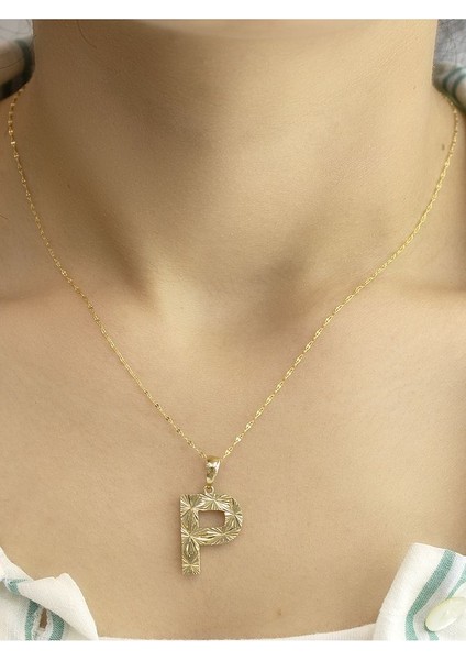 ZEYNEPLİ GOLD 14 Ayar Altın Büyük Füzyon P Harfli Kolye