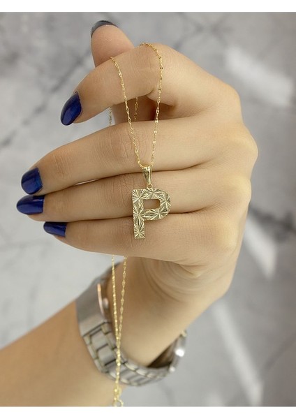 ZEYNEPLİ GOLD 14 Ayar Altın Büyük Füzyon P Harfli Kolye modelleri