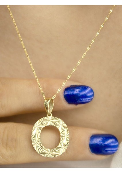 ZEYNEPLİ GOLD 14 Ayar Altın Büyük Füzyon O Harfli Kolye modelleri