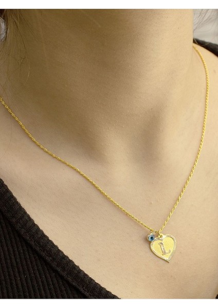 14 Ayar Altın Kalpli L Harfi Kolye