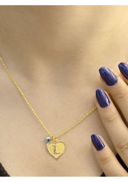 14 Ayar Altın Kalpli L Harfi Kolye modelleri