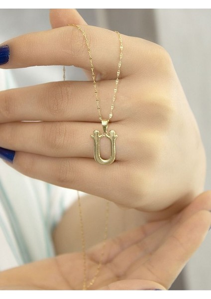 ZEYNEPLİ GOLD 14 Ayar Altın Şirin Ü Harfli Kolye