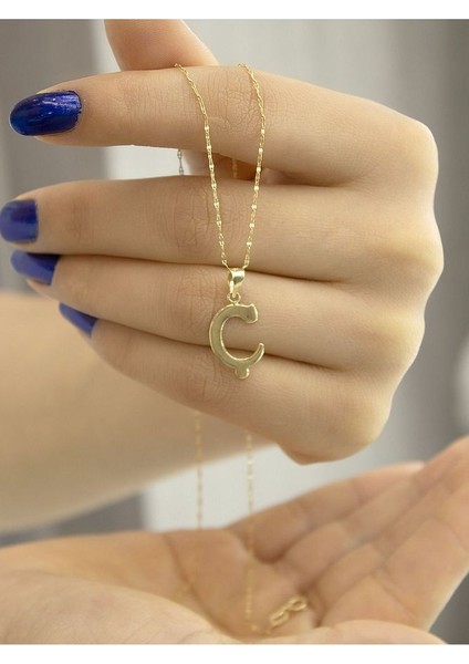 ZEYNEPLİ GOLD 14 Ayar Altın Şirin Ç Harfli Kolye