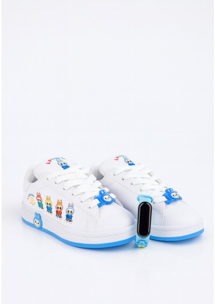 Labubu Baskılı Bağçıklı Kız Çocuk Spor Ayakkabı Sneaker(Kol Saati Hediyeli )