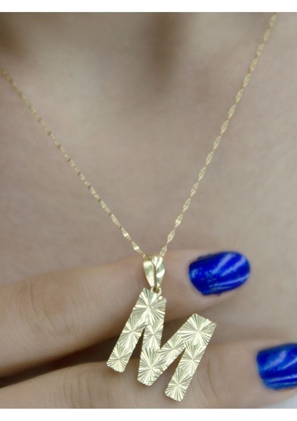 ZEYNEPLİ GOLD 14 Ayar Altın Büyük Füzyon M Harfli Kolye modelleri