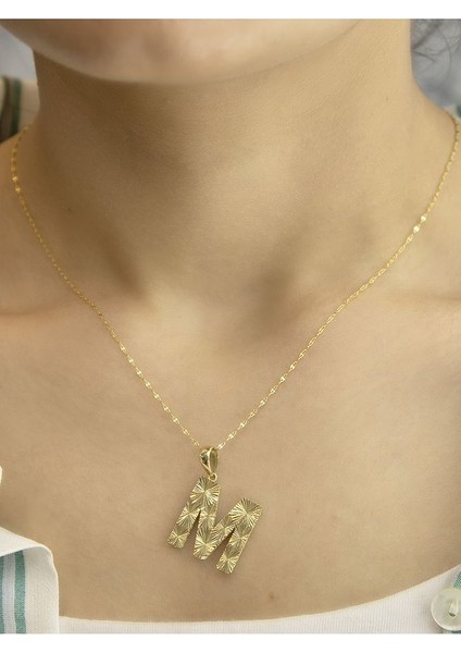 ZEYNEPLİ GOLD 14 Ayar Altın Büyük Füzyon M Harfli Kolye indirimleri