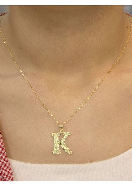 ZEYNEPLİ GOLD 14 Ayar Altın Press K Harfli Kolye modelleri