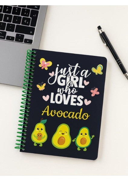 Öğrenci ve Ofis Kullanımı Için Uygun Just A Girl Who Loves Avocado Temalı Spiralli Kareli Defter
