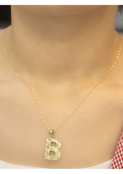 ZEYNEPLİ GOLD 14 Ayar Altın Büyük Füzyon B Harfli Kolye