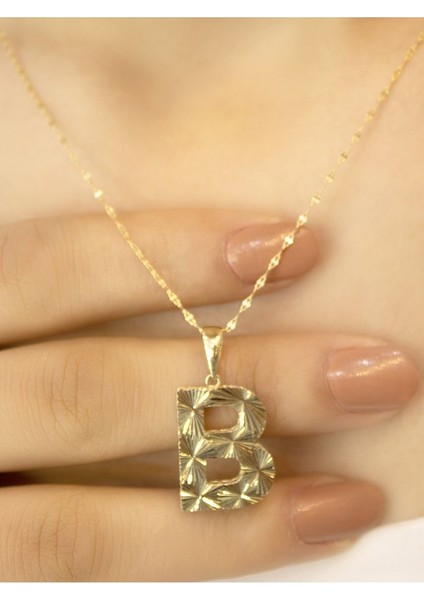 ZEYNEPLİ GOLD 14 Ayar Altın Büyük Füzyon B Harfli Kolye modelleri