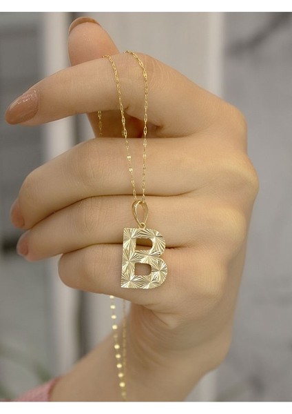 ZEYNEPLİ GOLD 14 Ayar Altın Büyük Füzyon B Harfli Kolye fırsatları
