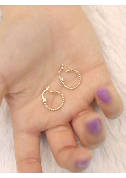 14 Ayar Altın Küçük Topçuk Halka Küpe modelleri