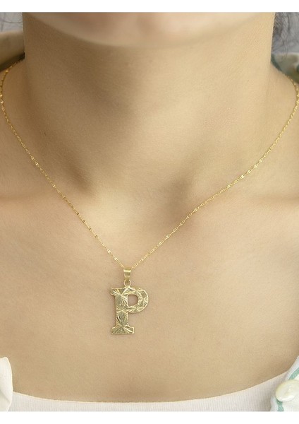 ZEYNEPLİ GOLD 14 Ayar Altın Press Füzyon P Harfli Kolye