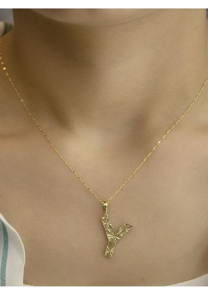 ZEYNEPLİ GOLD 14 Ayar Altın Büyük Füzyon Y Harfli Kolye