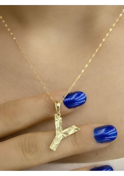 ZEYNEPLİ GOLD 14 Ayar Altın Büyük Füzyon Y Harfli Kolye fırsatları