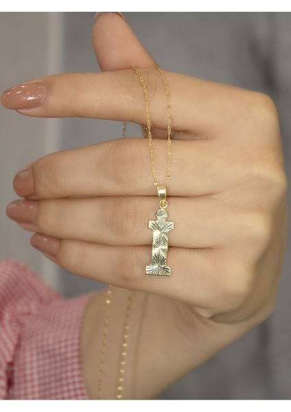 ZEYNEPLİ GOLD 14 Ayar Altın Press Füzyon İ Harfli Kolye