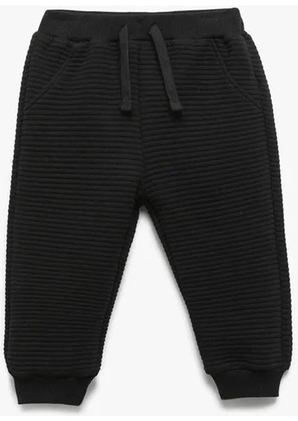Pamuklu Beli Bağcıklı Basic Jogger Siyah Erkek Bebek Eşofman Altı 6WMB40016TK