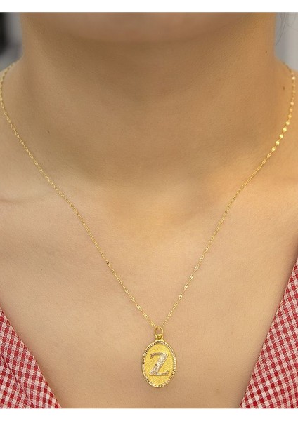 14 Ayar Altın Aynalı Oval Z Harfli Kolye
