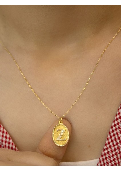 14 Ayar Altın Aynalı Oval Z Harfli Kolye modelleri