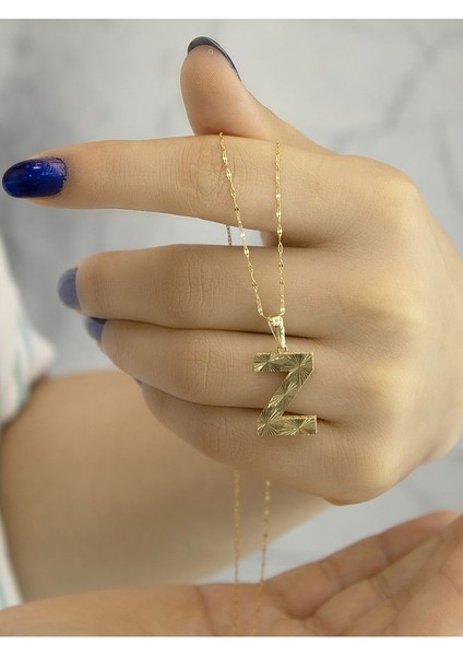ZEYNEPLİ GOLD 14 Ayar Altın Büyük Füzyon Z Harfli Kolye modelleri