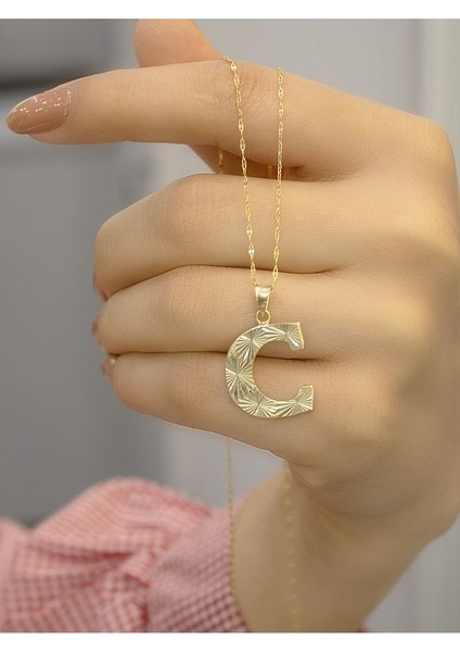 ZEYNEPLİ GOLD 14 Ayar Altın Press Füzyon C Harfli Kolye