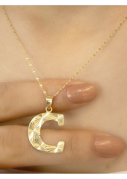 ZEYNEPLİ GOLD 14 Ayar Altın Press Füzyon C Harfli Kolye fiyatları