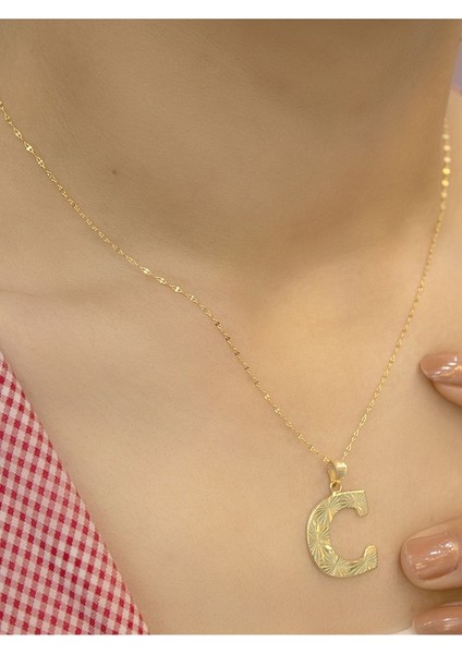 ZEYNEPLİ GOLD 14 Ayar Altın Press Füzyon C Harfli Kolye modelleri