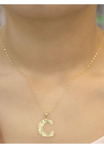 ZEYNEPLİ GOLD 14 Ayar Altın Press Füzyon C Harfli Kolye fırsatları