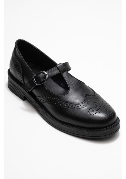 Janney Siyah Cilt Hakiki Deri Bantlı Kadın Loafer Ayakkabı modelleri