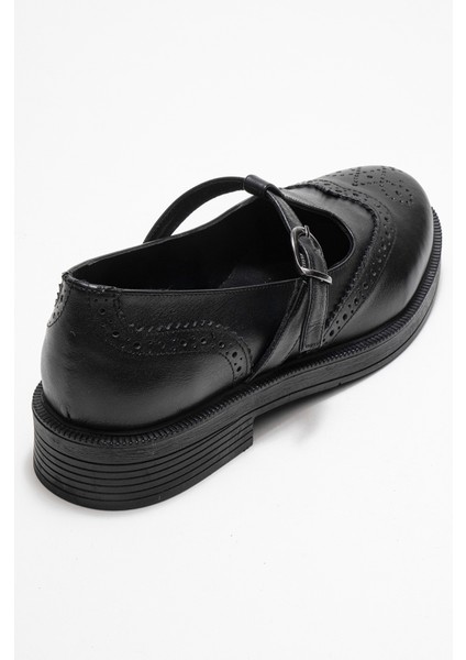 Janney Siyah Cilt Hakiki Deri Bantlı Kadın Loafer Ayakkabı indirimleri