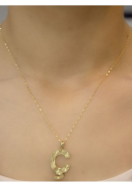 14 Ayar Altın Füzyon Ç Harfli Kolye