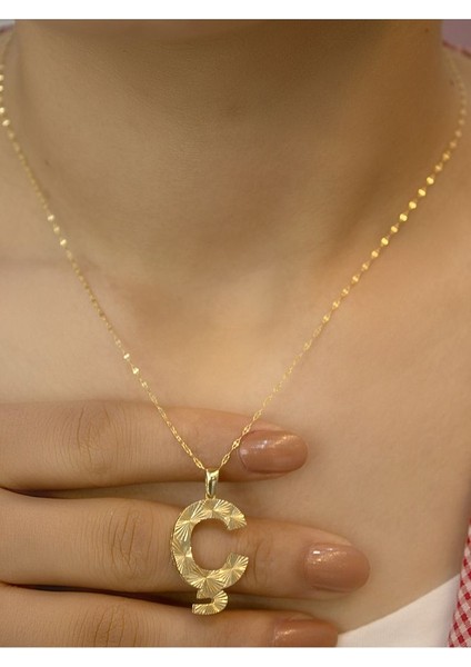 14 Ayar Altın Füzyon Ç Harfli Kolye modelleri