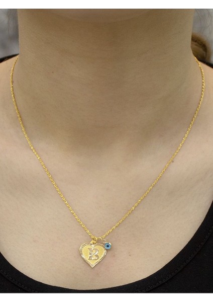 14 Ayar Altın Kalpli B Harfli Kolye