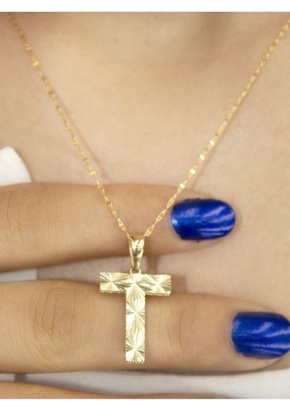 ZEYNEPLİ GOLD 14 Ayar Büyük Füzyon T Harfli Kolye modelleri