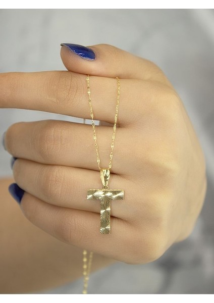 ZEYNEPLİ GOLD 14 Ayar Büyük Füzyon T Harfli Kolye fırsatları