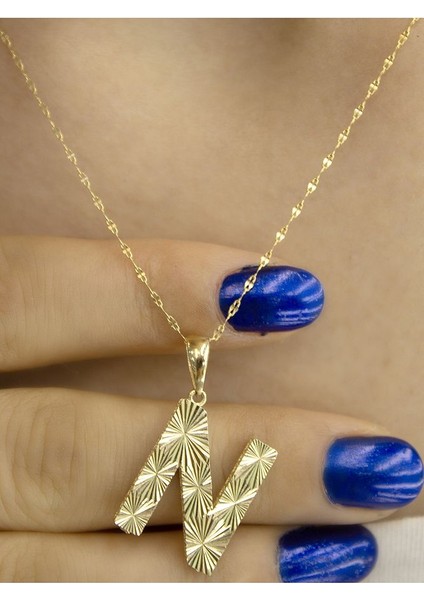 ZEYNEPLİ GOLD 14 Ayar Altın Büyük Füzyon N Harfli Kolye modelleri