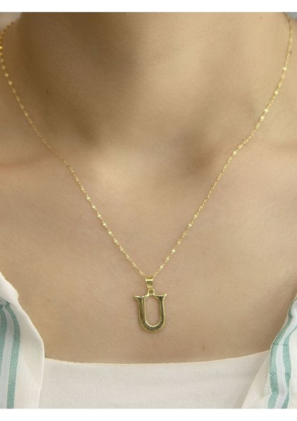 ZEYNEPLİ GOLD 14 Ayar Altın Şirin U Harfli Kolye