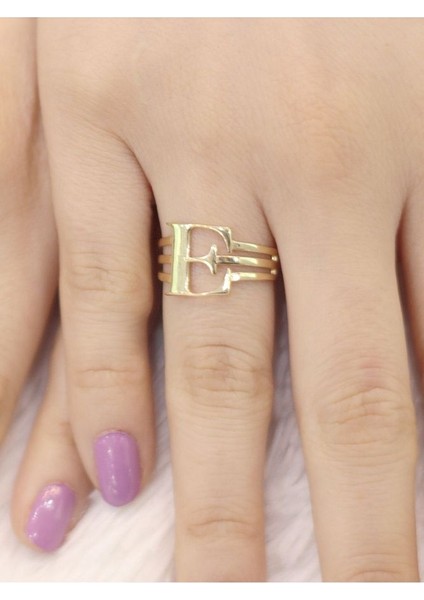 ZEYNEPLİ GOLD 14 Ayar Altın Kaburga E Harfli Yüzük