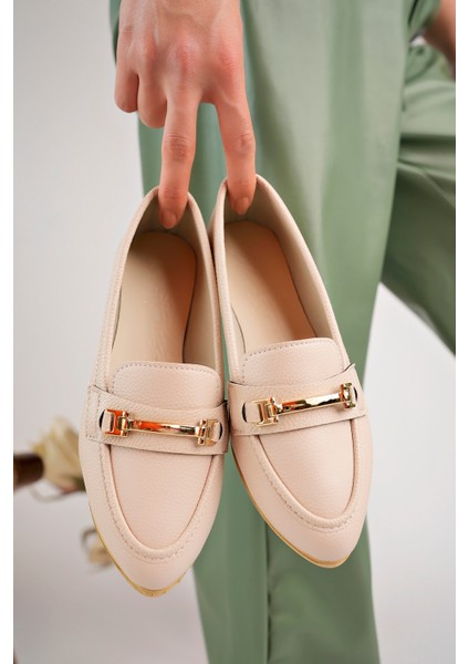 Kadın Loafer Babet Ayakkabı Hafif Taban Ortopedik Suni Deri Düz Taban Casual Tokalı