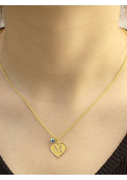 14 Ayar Altın M Harfli Kalpli Kolye
