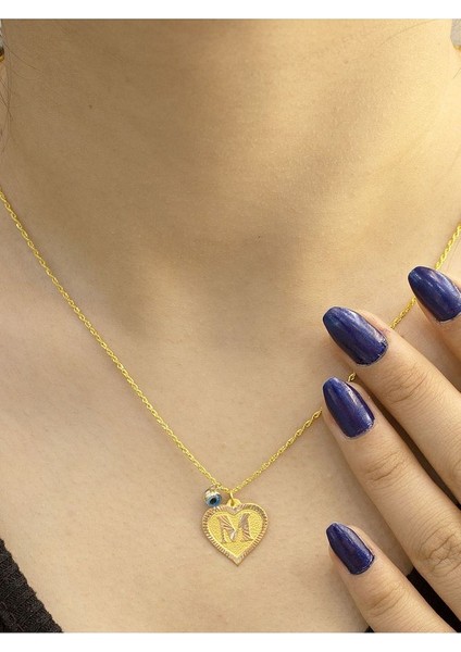 14 Ayar Altın M Harfli Kalpli Kolye modelleri