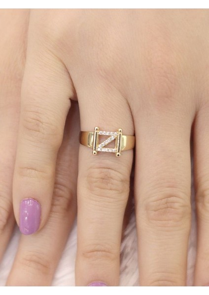 14 Ayar Altın Küçük Z Harfli Taşlı Yüzük