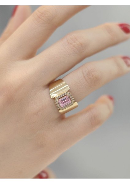 14 Ayar Altın Splandor Pembe Baget Yüzük