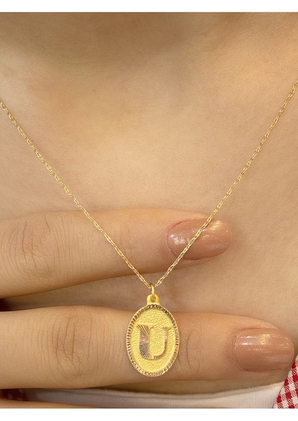 14 Ayar Altın Aynalı Oval U Harfli Kolye fırsatları